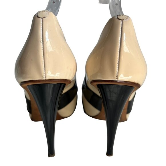 Giuseppe Zanotti high heel sandals patent leather black cream white peep toe - Picture 4 of 16